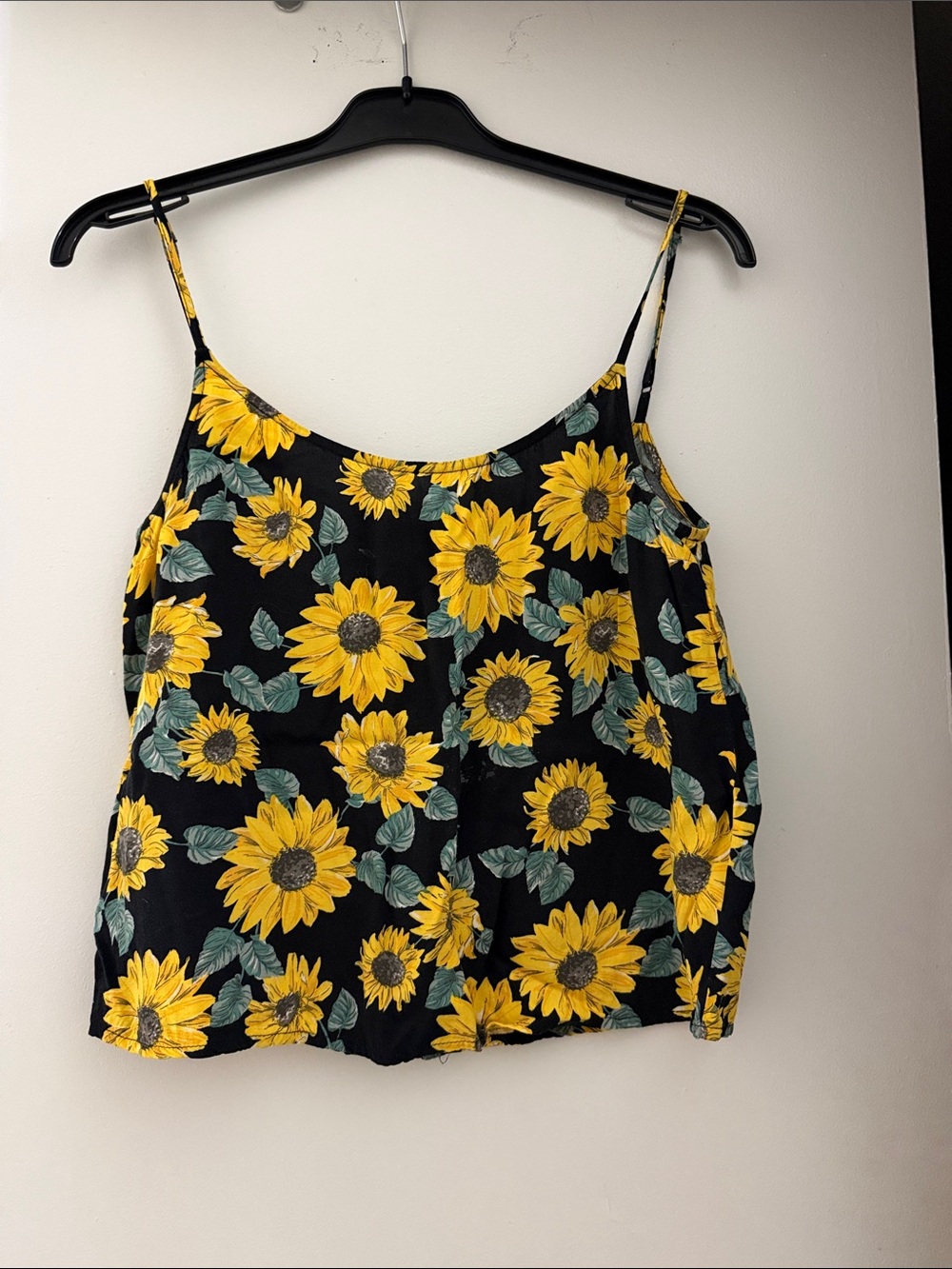 Sunflower Print Black Cami Tank Top and Pants with pockets  - Yellow Sunflower